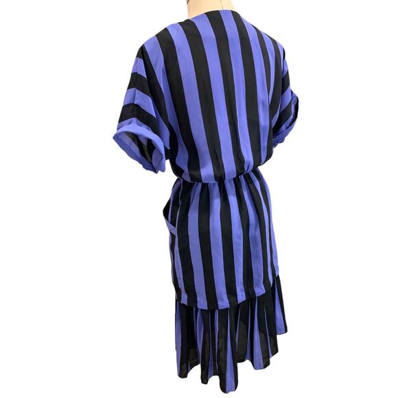 Size 6 Blake Elizabeth Purple Black Stripe Vintage 1980s Dress Pockets Pleated - Picture 4 of 8